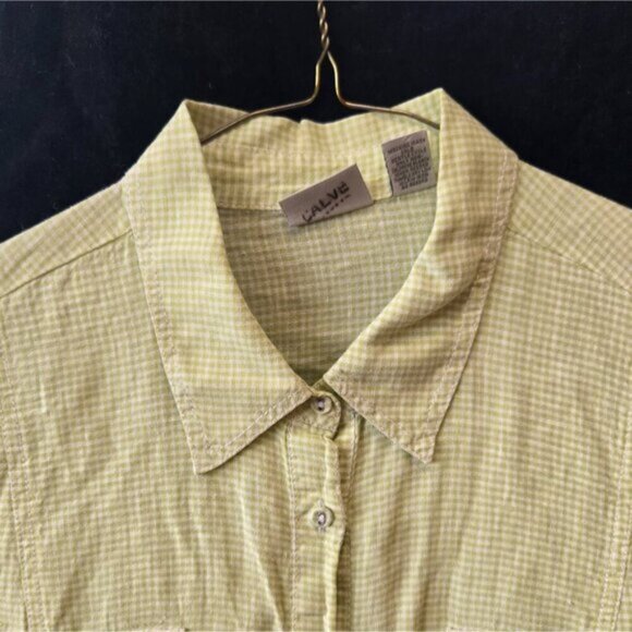 100% Linen Chico's Light Green Check Button-Up Shirt - Picture 3 of 3